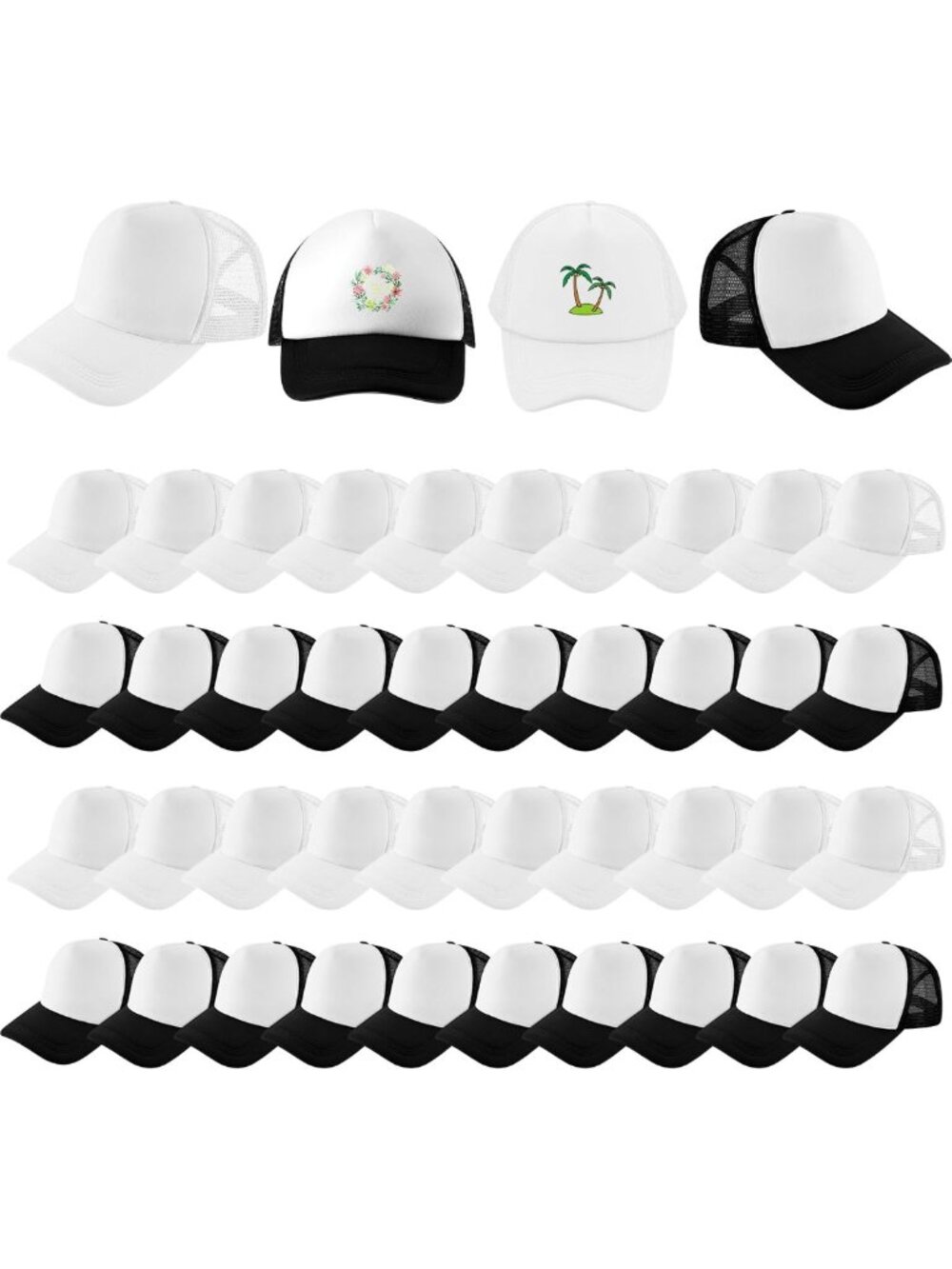 40 Pack Blank Trucker Hats - Customizable, Adjustable, Perfect for DIY & Events